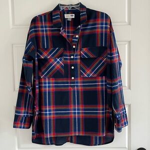Old Navy Boyfriend Fit Plaid Popover Shirt Cotton Lightweight Academia Size M